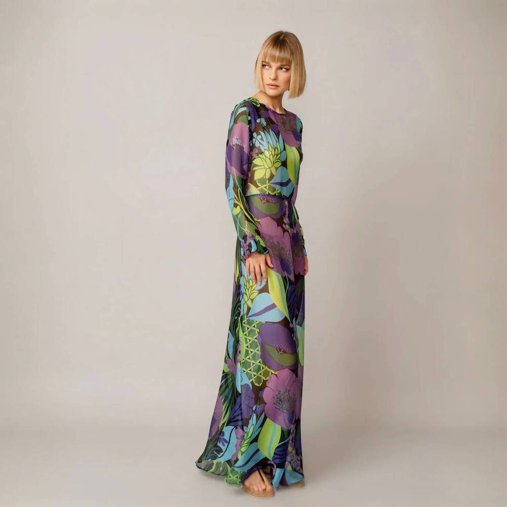 NEW MAISON ZOULIAS aphrodite long silk maxi dress in multicolor floral - Picture 2 of 4
